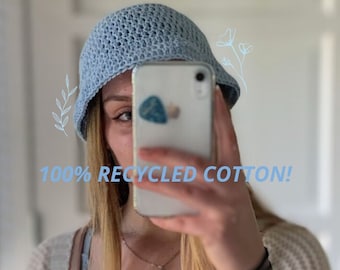 100% GERECYCLEERDE KATOENEN HOED//handgemaakte bucket hat, hoofdaccessoires//Boho, hippie, zomer//gerecycled katoengaren//handgemaakte gerecyclede hoed