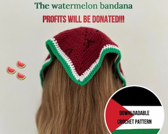 WINST WORDT GEDONEERD!!! Watermeloen Bandana haakpatroon//gehaakte sjaal, sjaalpatroon, hoofdband//steun Palestina, Gaza