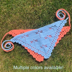 Crochet bandana with dragonflies // Handmade head band, triangle bandana, head scarf, shawl // Boho, hippie // Acrylic yarn