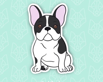 Bouledogue français | Chien Maman Papa | Animal de compagnie | Chien | Chiot | Sticker imperméable | Ordinateur portable | Bouteille d'eau