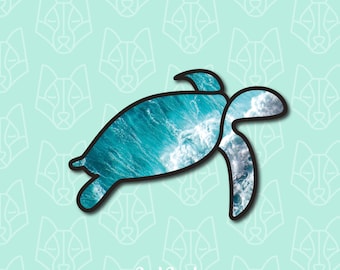 Tortue de mer| vague | Mer | Surfer | Sticker imperméable | Ordinateur portable | Bouteille d'eau