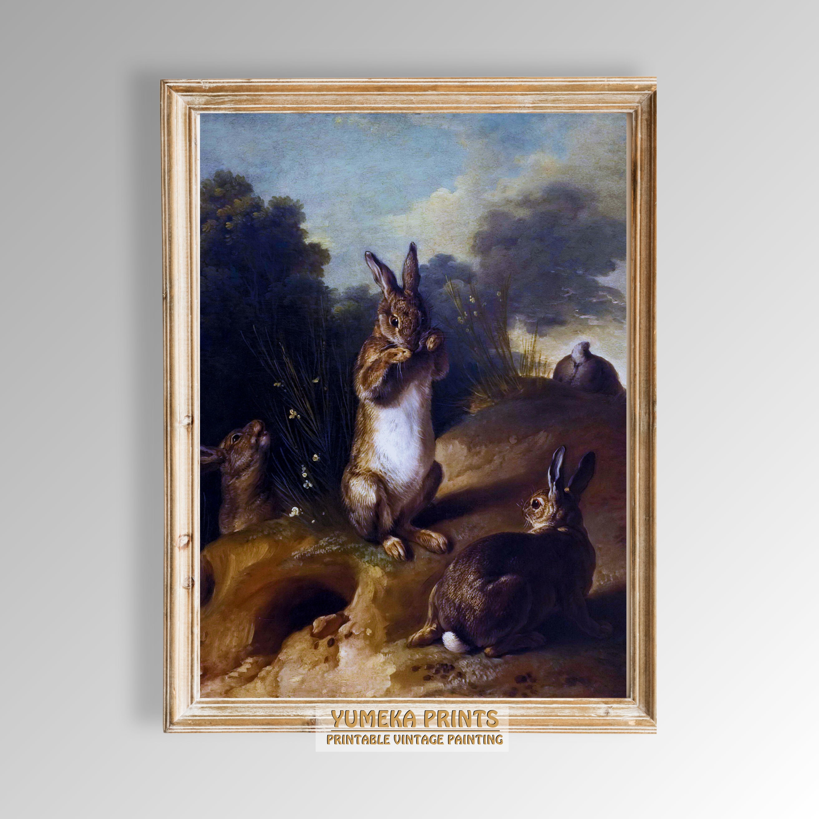 ★Original ART  ‘RABBIT' Alexandre-françois Desportes Rabbits Print: Antique Bunny Wall Art