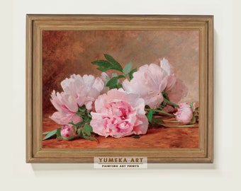 Classic Still Life Pink Peonies Painting Vintage Flower Still Life Painting Antique Floral Painting Pink Peony Wall Art Birthday Gift | 132