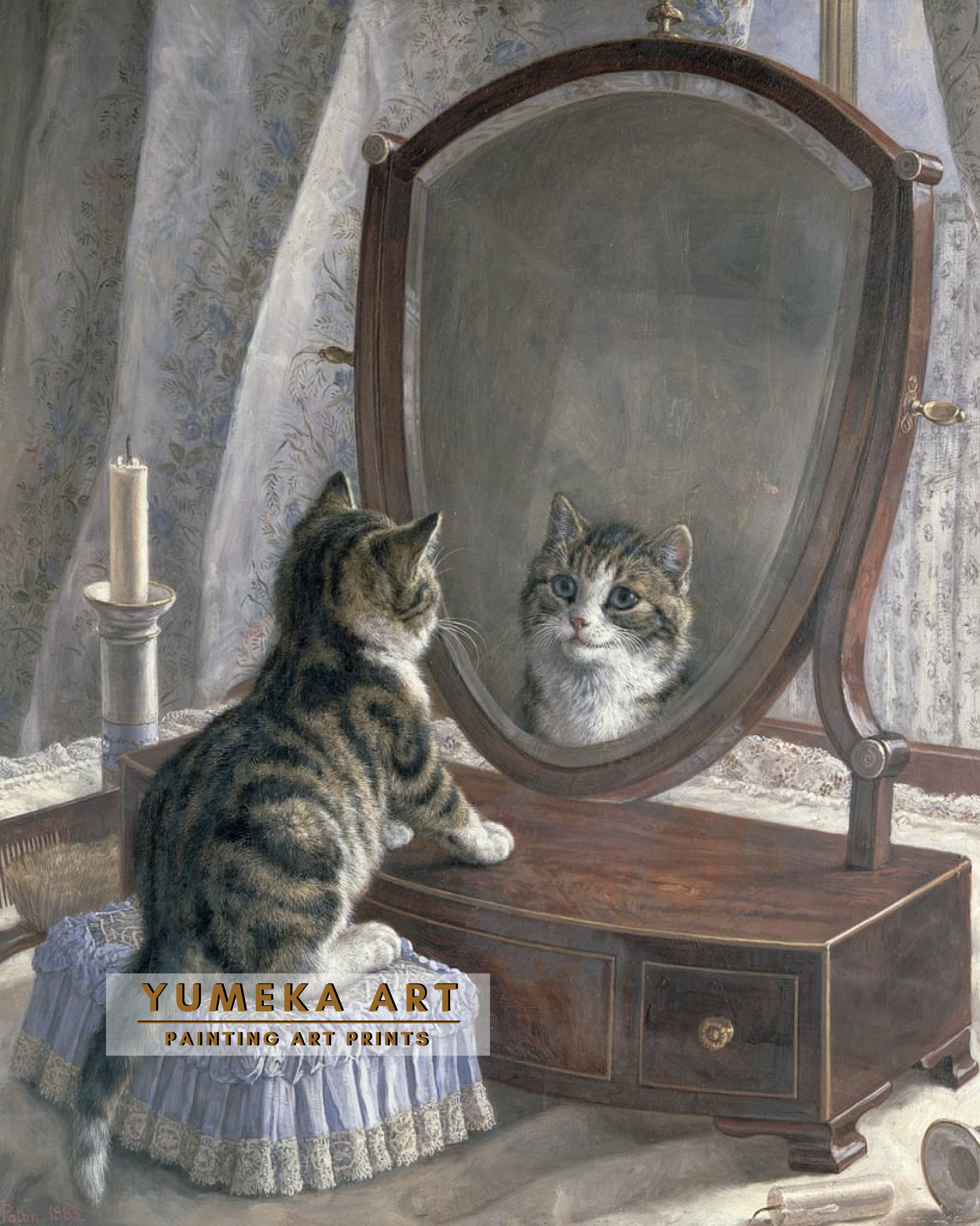 フランク・パトン作「一番美しいのは誰？」 | 鏡の前の猫