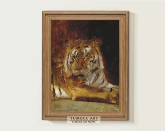 Vintage Tiger Gemälde von Rudolf Ernst Druck Antik Wildtiere Wand Kunst Tier Dekor