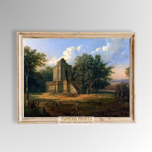 Javanese Temple in Ruins | Raden Saleh Indonesian | Vintage Landscape Art Digital Download Print | Antique Painting Gift For | Y30