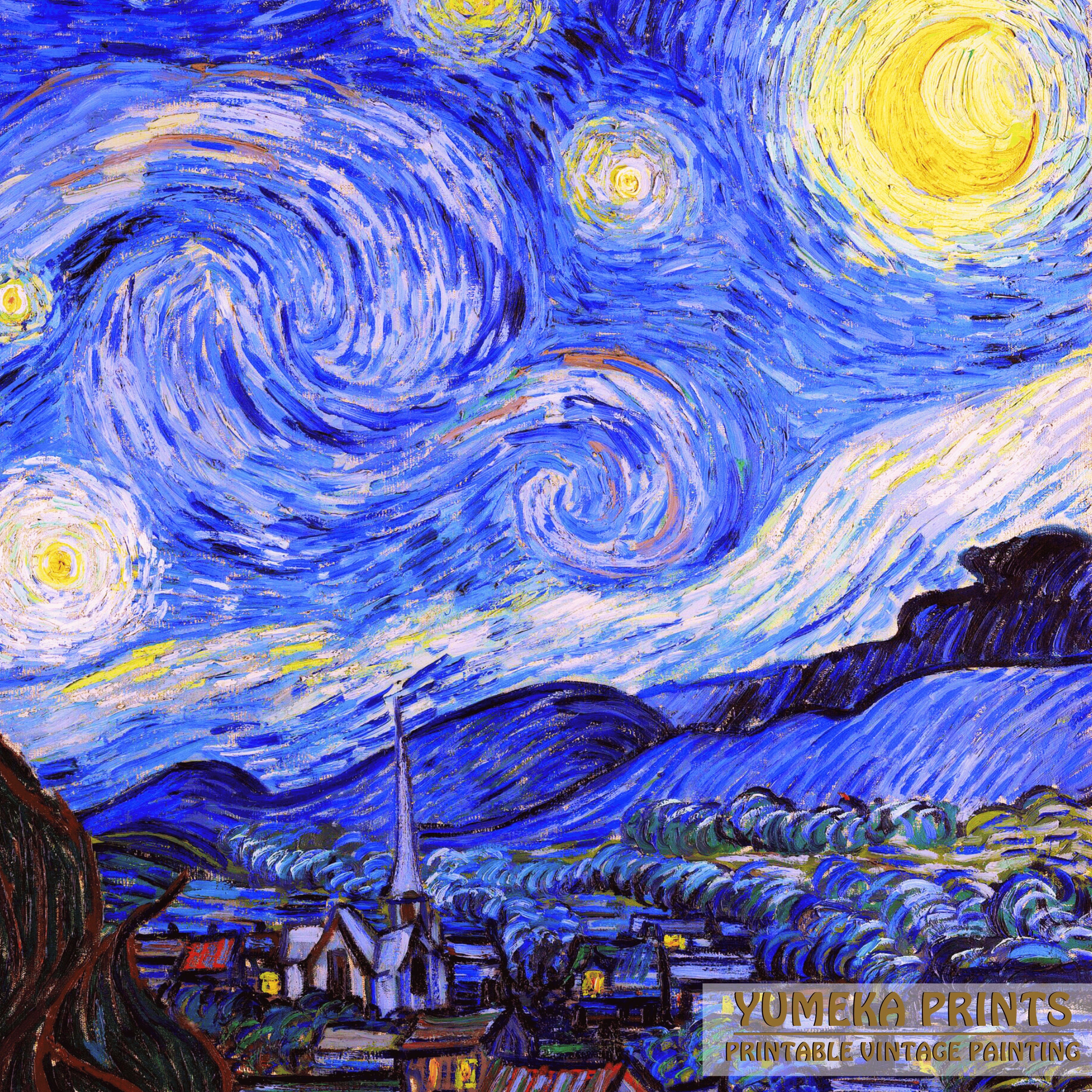 Starry Night by Van Gogh Print | Famous Painting Digital Download