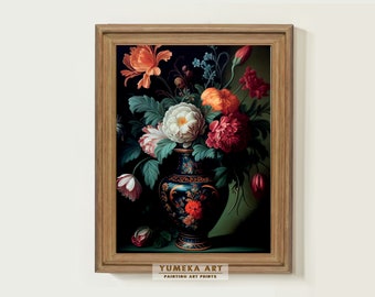 Still Life Painting Roses Flower Painting Art On Canvas Original Moody Dark Floral Print Antique Oil Painting Vintage Roses Home Decor | 50