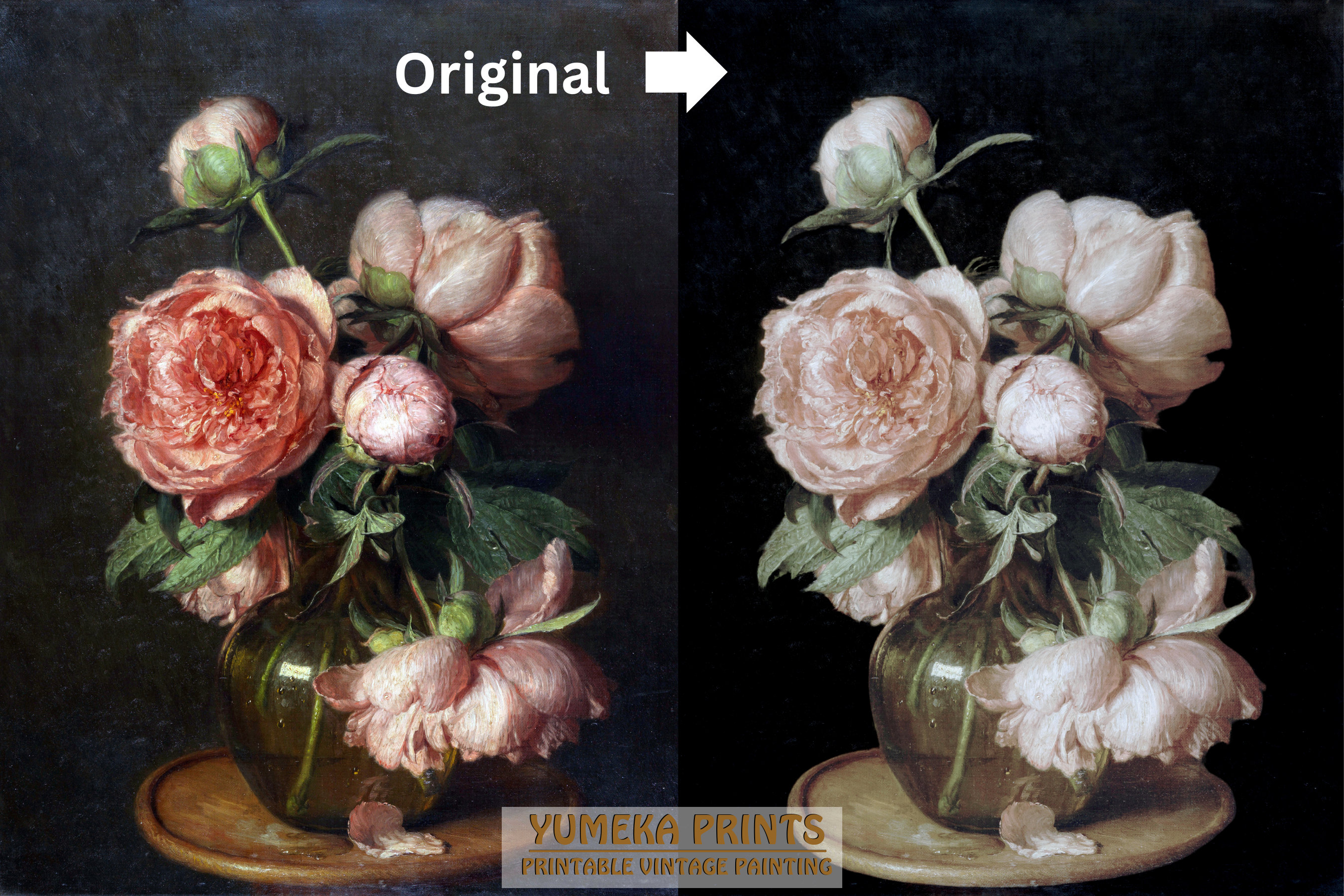 Moody Peonies Flower Print | Vintage Dark Floral Still Life Oil ...
