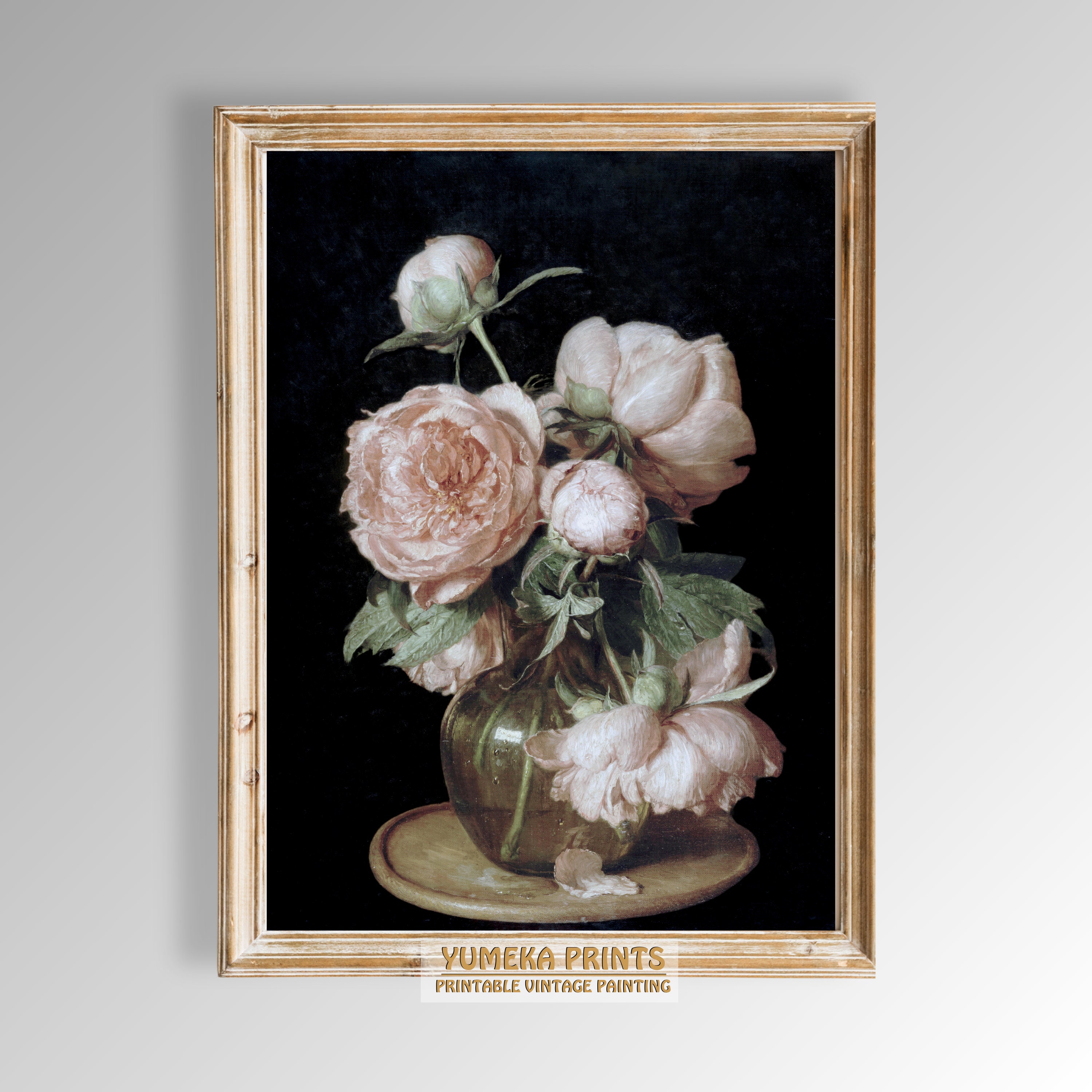 Moody Peonies Flower Print | Vintage Dark Floral Still Life Oil ...