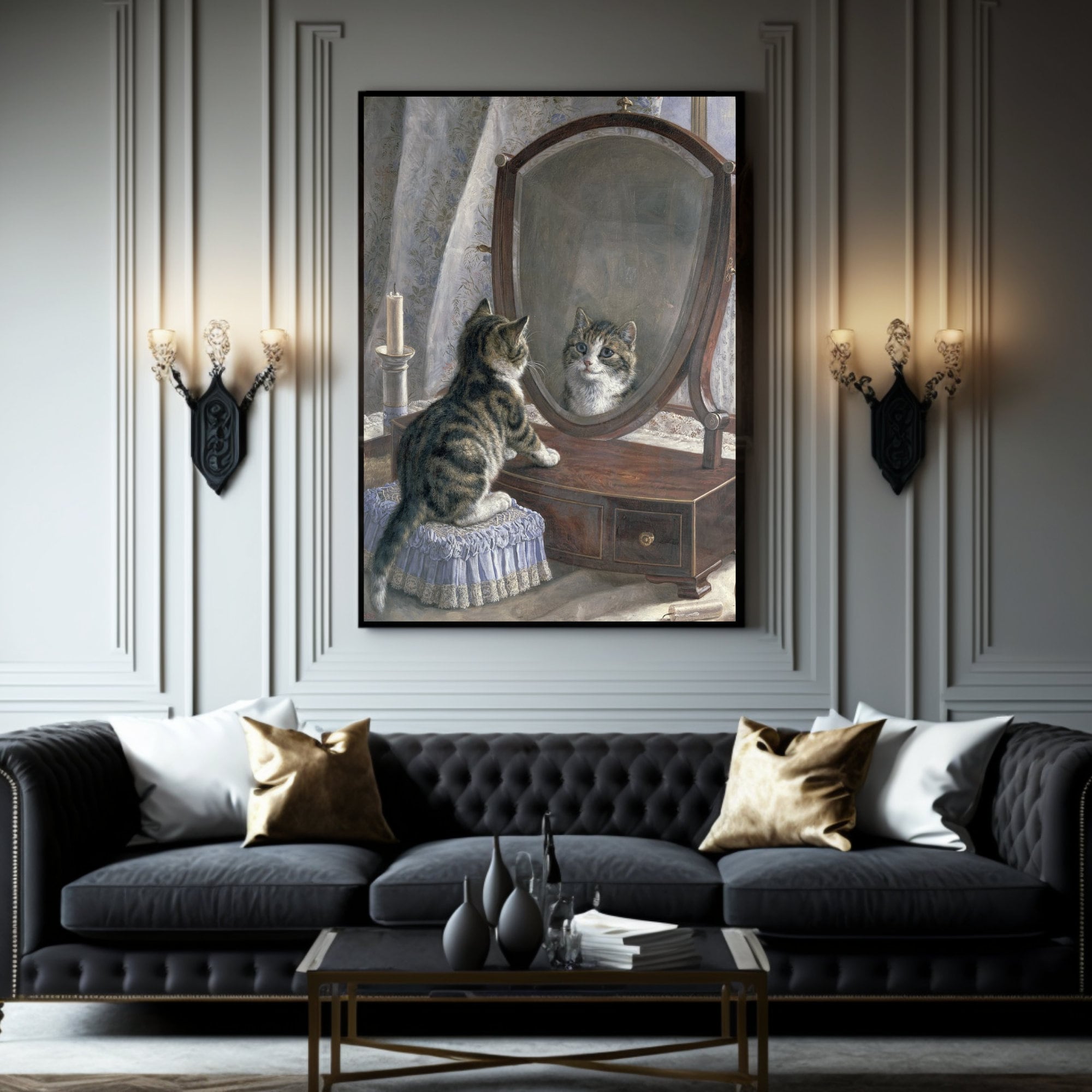 フランク・パトン作「一番美しいのは誰？」 | 鏡の前の猫