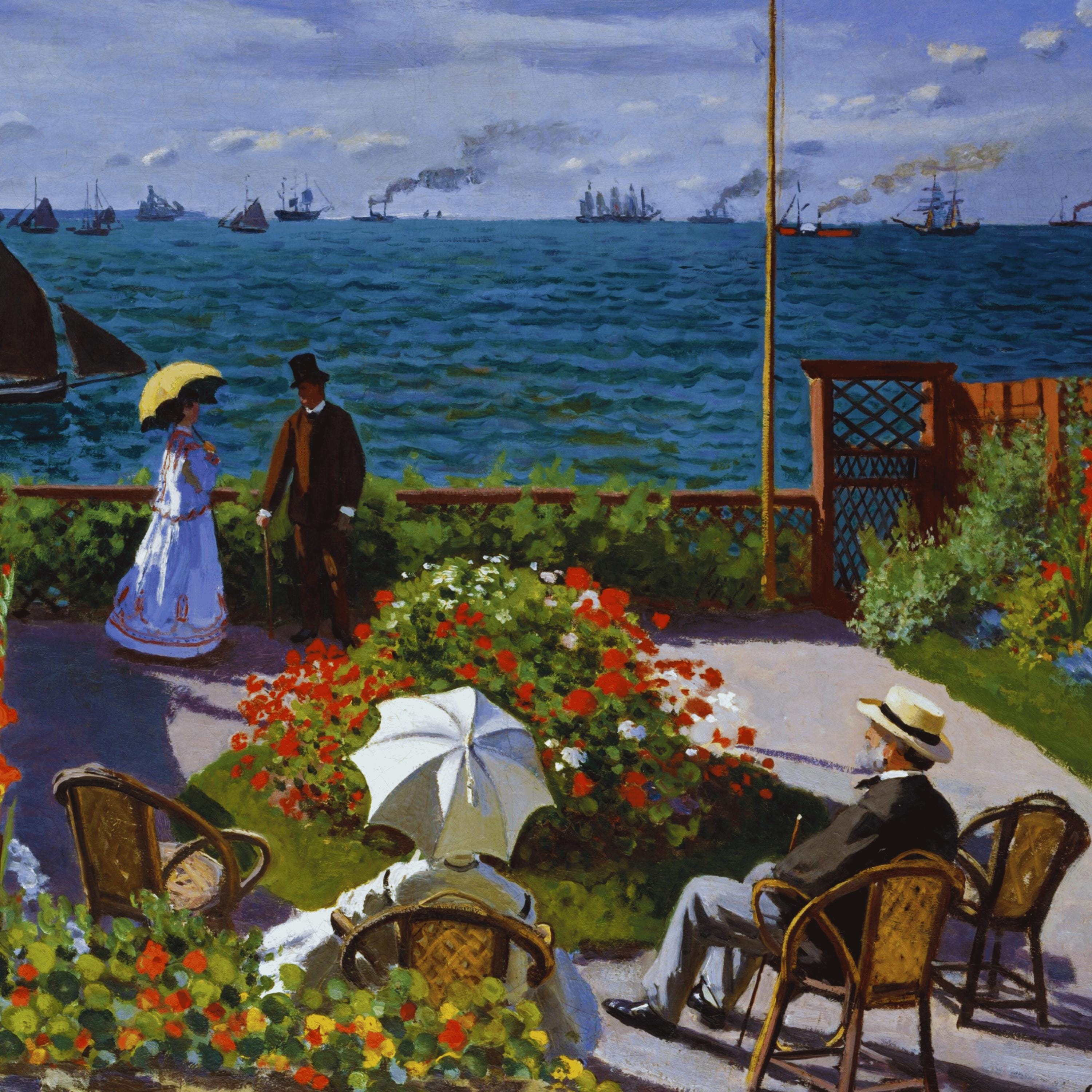 クロード・モネ作「サント・アドレスの庭」 - 印象派の風景画アート