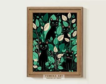 Black Cat Art Print Abstract Cat Poster Black Cat Decor Cat Lovers Gift Wine Cat Art Cat Loss Gift Cat Wall Art Digital Cat Download | 58