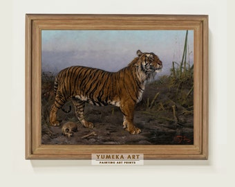 Königlicher Tiger von Geza Vastagh Vintage Tiger Wand Kunst Antikes Wildtier Dekor