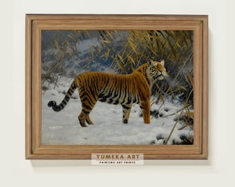 Vintage tijger sluipende sneeuwprint – Hugo Ungewitter Winter Wildlife Art (digitale download)
