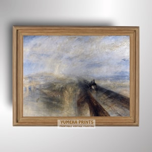 Rain, Steam, and Speed – The Great Western Railway by J.M.W. Turner | Vintage Oil Painting Download | Train and Nature Scene Art | U3