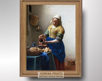 牛乳を注ぐ女 - ヨハネス・フェルメールの手描き油絵複製、窓辺で