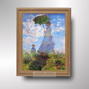 Woman with a Parasol – Madame Monet and Her Son by Claude Monet | Impressionist Art Print | Vintage Landscape Wall Decor | Digital Art | U14