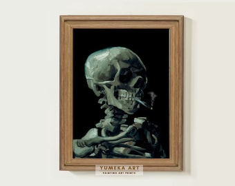 Skull of a Skeleton with Burning Cigarette by Vincent van Gogh Print Dark Moody Wall Art