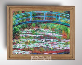The Japanese Footbridge by Claude Monet Print Impressionist Garden Wall Art Vintage Decor