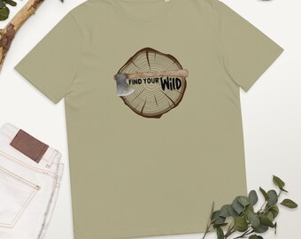 Tree shirt. Organic t-shirt for tree, axe, nature, wild arborists and woodsmen/women. Gift for a woodland dweller. Love trees. Love axes.