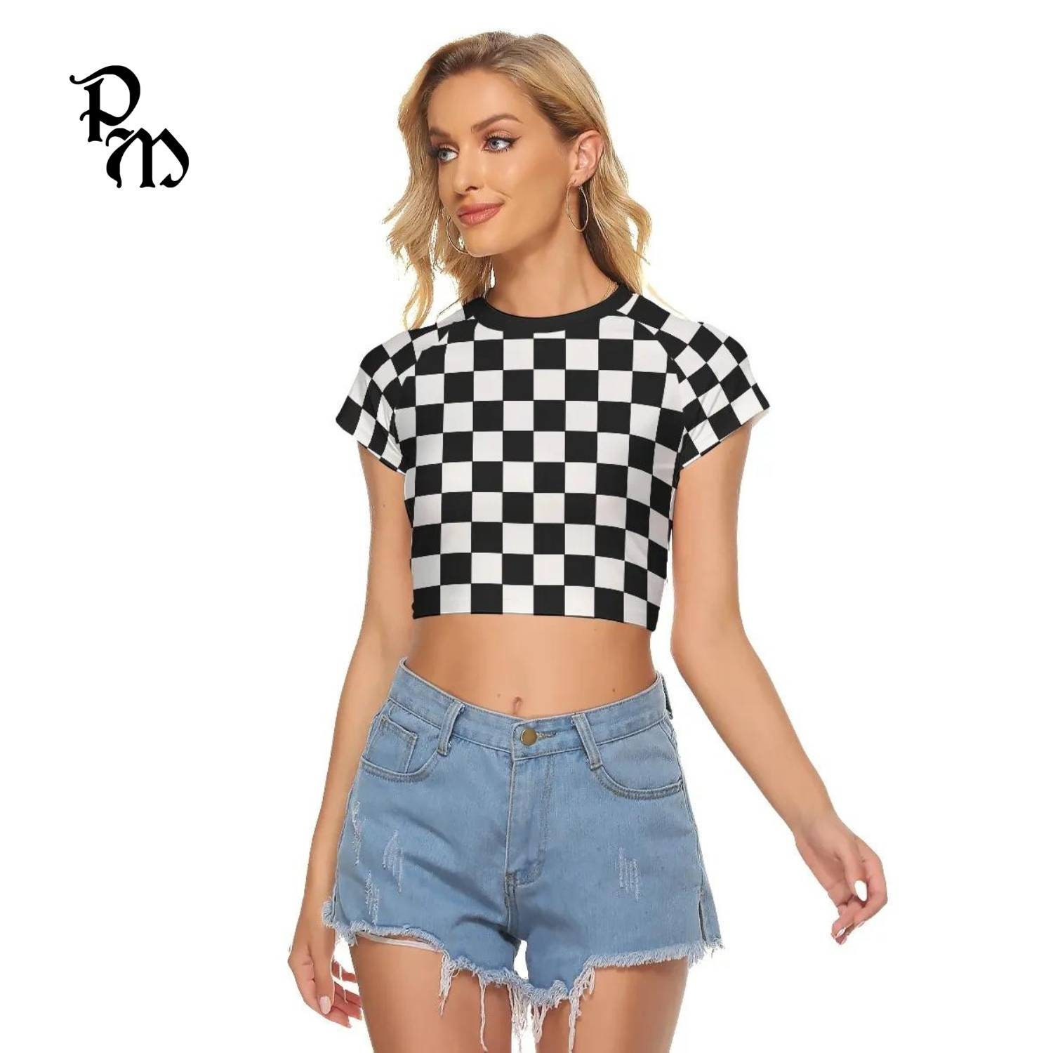 long sleeve checkered crop top