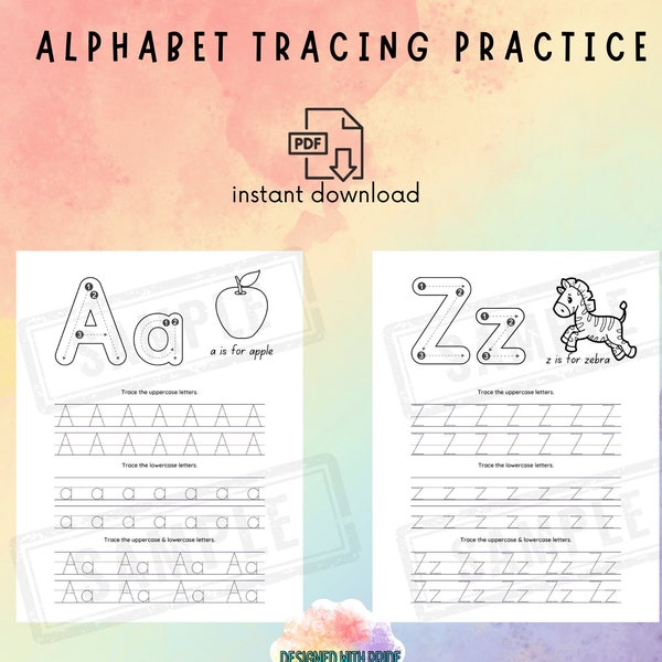 Alphabet Tracing Practice | Handwriting Practice | Home School Printable | PreSchool Worksheets | Toddler Writing Practice | PreK Tracing