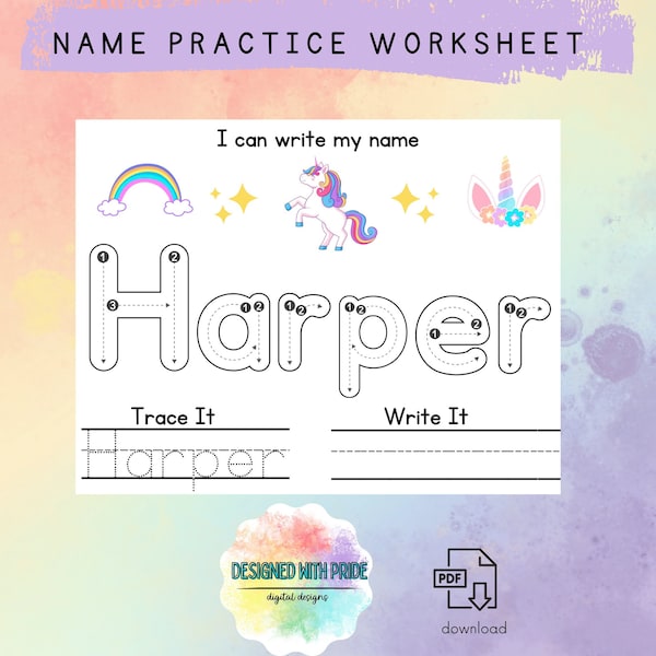 Custom Name Tracing Practice.  Personalized Name. Name Spelling Practice. Toddler Name Tracing. Homeschool Printable. PreK Writing Practice