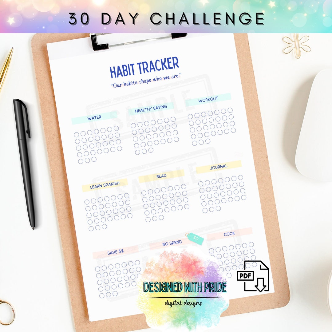 Monthly Habit Tracker Printable | 30 Day Challenge (PDF) - Etsy
