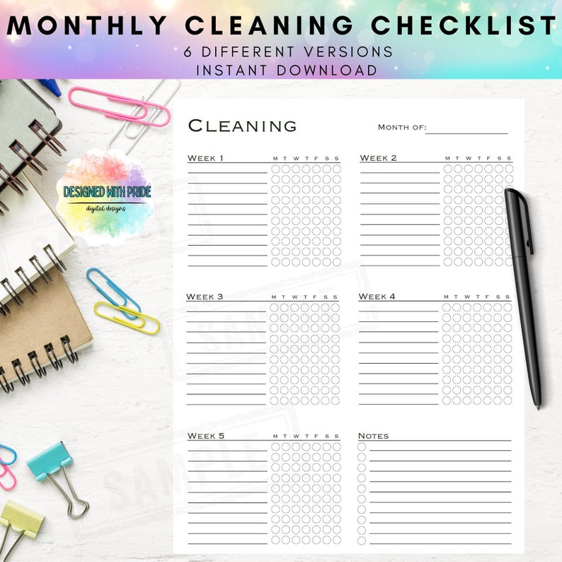 Monthly Cleaning Checklist Printable Cleaning Template Routine