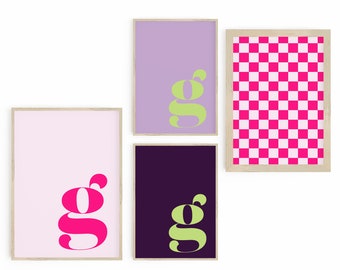 letter G pink, red, cool colorfull wall art, poster, print, frame art, gallery, digital download, mix and match