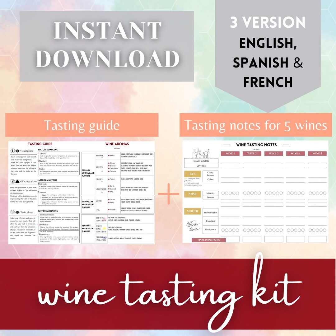 Wine Tasting Kit PDF Tasting Guide Tasting Notes english Etsy