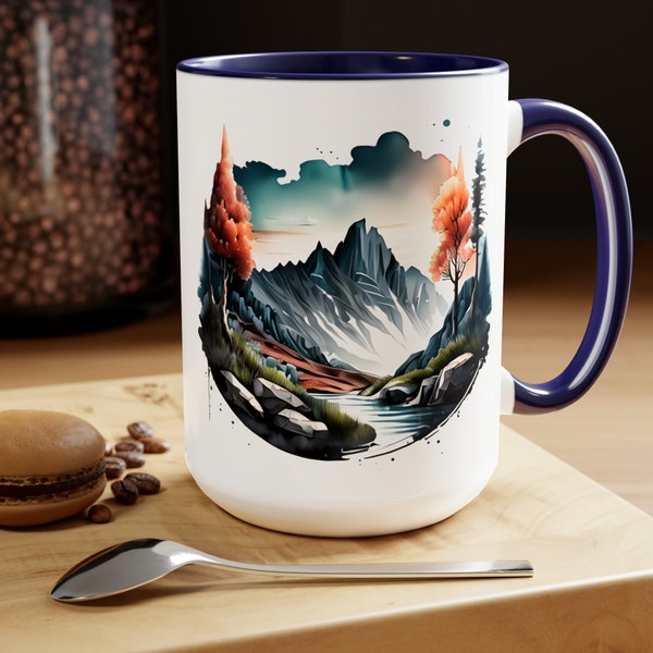 mountain mug watercolor mug cool coffee mugs large handle mug gift for tea lovers nature inspired panoramic mountain scene nature mug