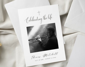 Celebration of life Template, Funeral Program, Editable Double-Sided Obituary Card 5x7 in Loving Memory