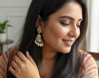 Multani/Punjab royal craftsmanship Style Jhumka Earrings for Women | Pearl & Kundan Look | Traditional Ethnic Fashion Jewellery