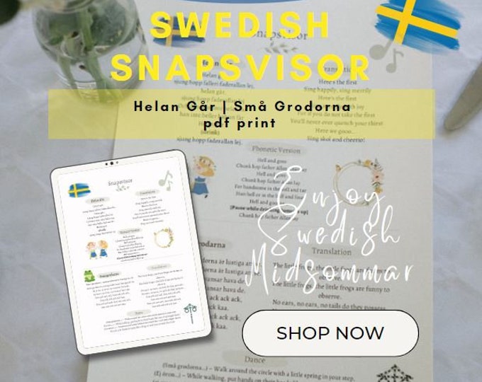 Snapsvisor A4 Swedish Drinking Songs: Snapsvisor För Midsommar Fest (pdf) - Etsy