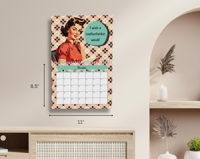 Sweary Affirmations Calendar | Sarcastic Retro Housewife Diary | Vintage NSFW Gift | Funny Planner | 2026 Monthly Wall Calendar
