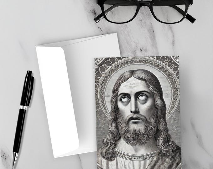 Annoyed Jesus Christ Greeting Card | Dark Humor | Overwhelmed Notecard | Eye Roll Jesus | Religious Humor | Joke Card