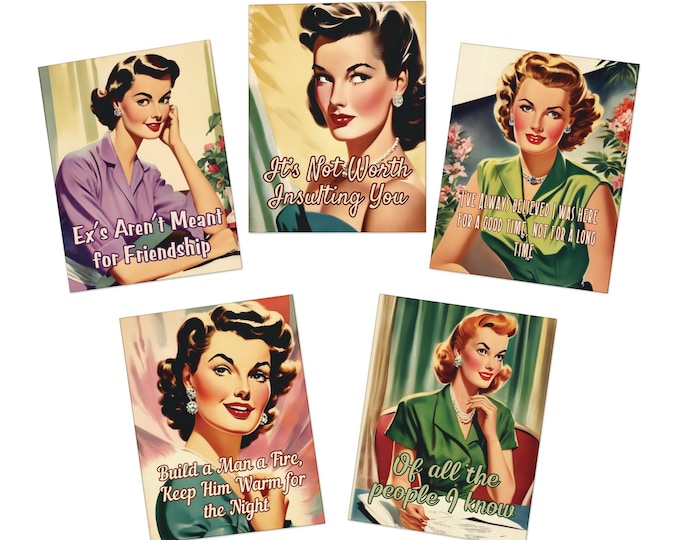 Sassy Multipack of Vintage Cards | Insult Greetings | Snarky Retro Housewife Gifts | Funny & Offensive Greetings | Frienemies | 1950s retro