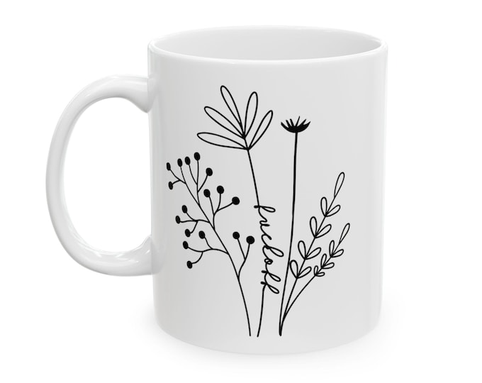 Swear Words in Flower Pattern Mug | Hidden Message Sarcastic Cup for Work | Adult Humor Gift | Bawdy Coffee Mug