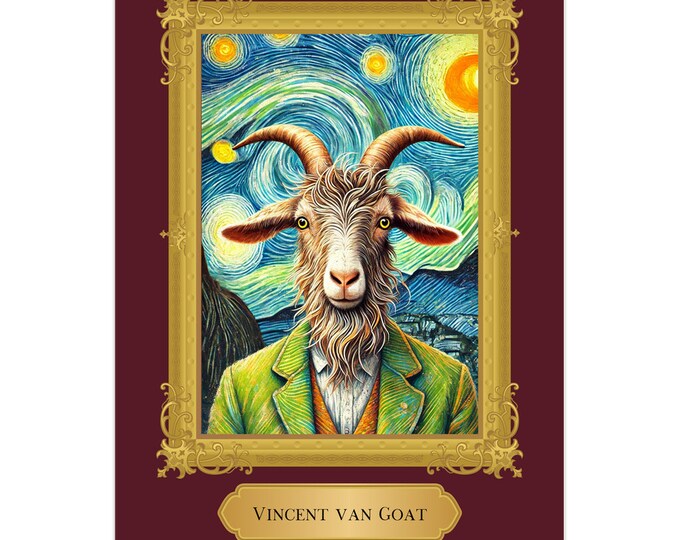 Vincent Van Goat Card | Starry Night Parody | Van Gogh Dad Joke | Goat Illustration | Punny Card