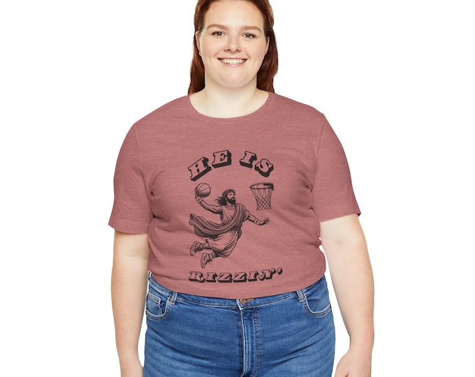 He Is Rizzin Shirt | Funny Jesus T-Shirt | Funny Easter Apparel | Basketball Fan Clothing | Religious Humor Gift | Soft Crewneck