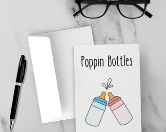 Poppin Bottles Baby Card | Funny Congratulations Greeting for Baby Shower & Gender Reveal