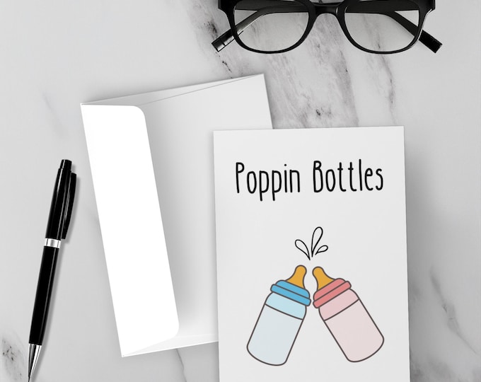 Poppin Bottles Baby Card | Funny Congratulations Greeting for Baby Shower & Gender Reveal