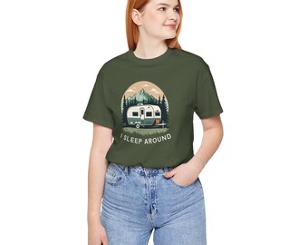 I Sleep Around Shirt | Retro Camping Tee | Parody Shirts | Humor Gift | Novelty Graphic Tee | Soft Crewneck