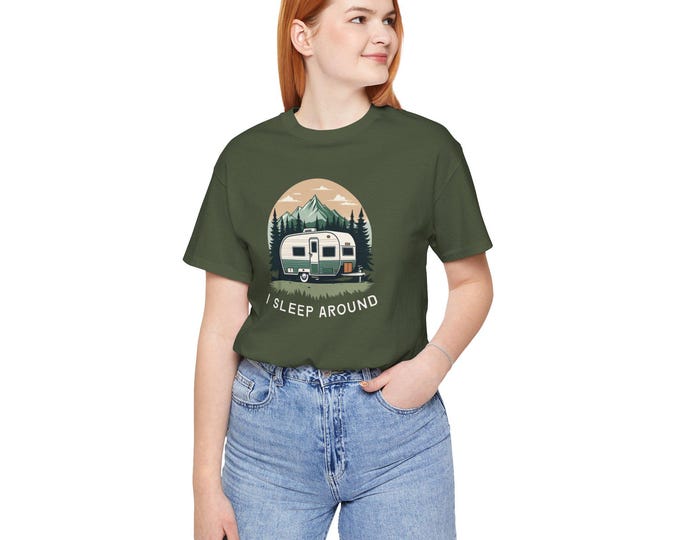I Sleep Around Shirt | Retro Camping Tee | Parody Shirts | Humor Gift | Novelty Graphic Tee | Soft Crewneck