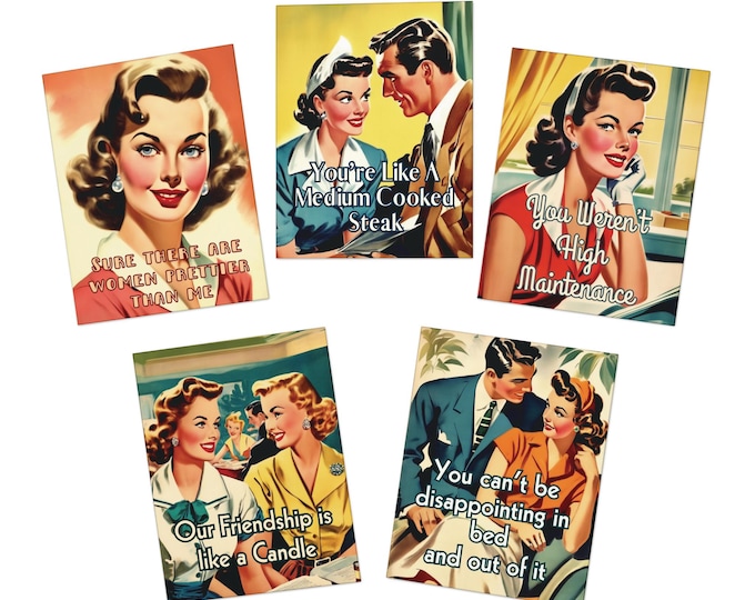 Sarcastic Multipack Retro Cards - Sassy Set of Vintage Insult Cards | Snarky Retro Housewife Gifts & Offensive Humor
