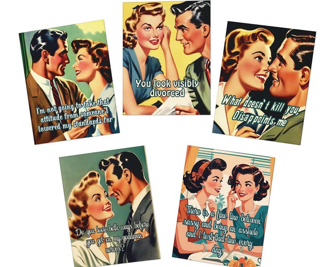 Sarcastic Retro Housewife Cards | Sassy Vintage Insult Card Multipack | Snarky Gifts & Offensive Humor