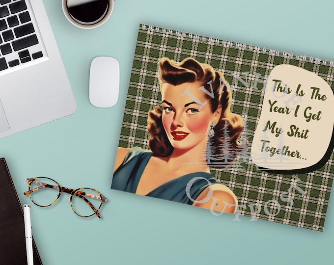 Sweary Affirmations Calendar|  Sarcastic Retro Housewife Diary | Customizable Dates | Blank Calendar | Vintage NSFW Gift | Funny Planner