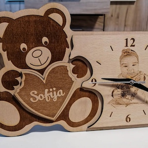 Orologio per bambini personalizzato con foto - file laser svg cdr decorazione in legno regalo - PRODOTTO DIGITALE